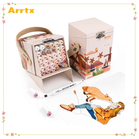 Arrtx 36 색 알코올 마커 펜 스킨 톤 마커 ALP 색칠을위한 듀얼 팁 초상화 디자인 만화 애니메이션 일러스트 카드