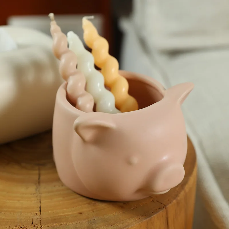 Modern Simple and Creative Ceramic Piglet Figurines Creative Makeup Brushes Storage Cylinders Desktop Home Decorations