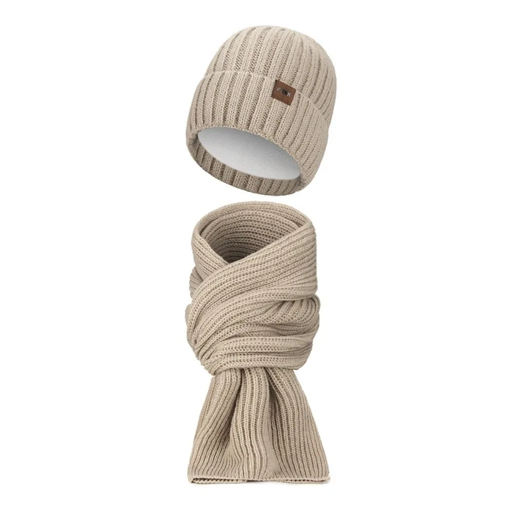 

2Pcs Set Trendy Windproof Knitted Hat Scarf Thicken Plush Men's Hat Simple Soft Warm Scarf Couple