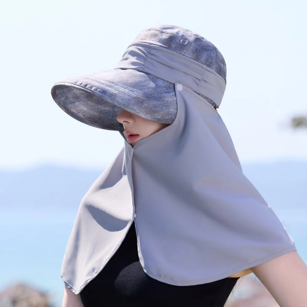 

Fashion Wide-Brimmed Shawl Fisherman Hat Sunscreen Solid Color Mask Hat Breathable Soft Picking Tea Hat Women