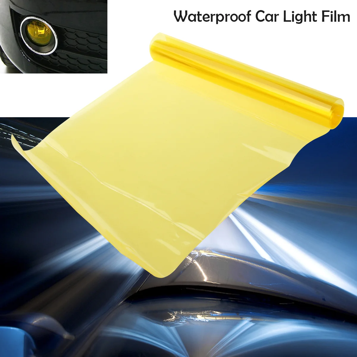

30x120cm Yellow Car Headlight Tint Film Waterproof UV Protection Self Adhesive Color Changing Wrap for Fog Lights Windscreen