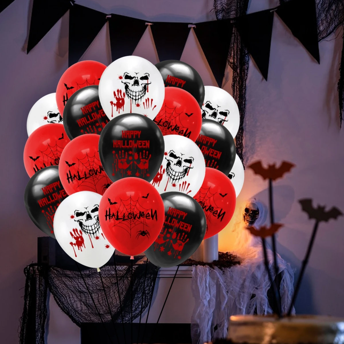 19Pcs Halloween Scary Face Spider Bat Balloon Bouquet Happy Halloween Party Decorations For Home 2024 Cat Witch Baloons Bouquet