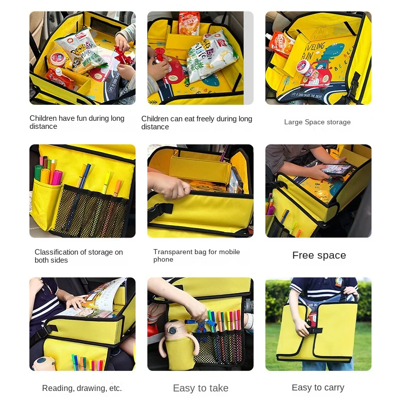 Foldable Kids Travel Tray Car Seat Activity and Play Tray Organizer for Children and Toddlers Lap Desk with Tablet Phone Holder