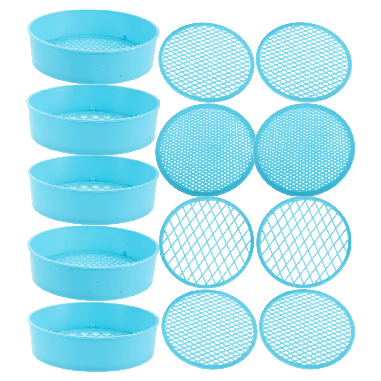 5Sets Plastic Soil Sieve Set Stackable Lab Experimental Equipment Fine Mesh Handheld Sifter for School Science Classroom Garden