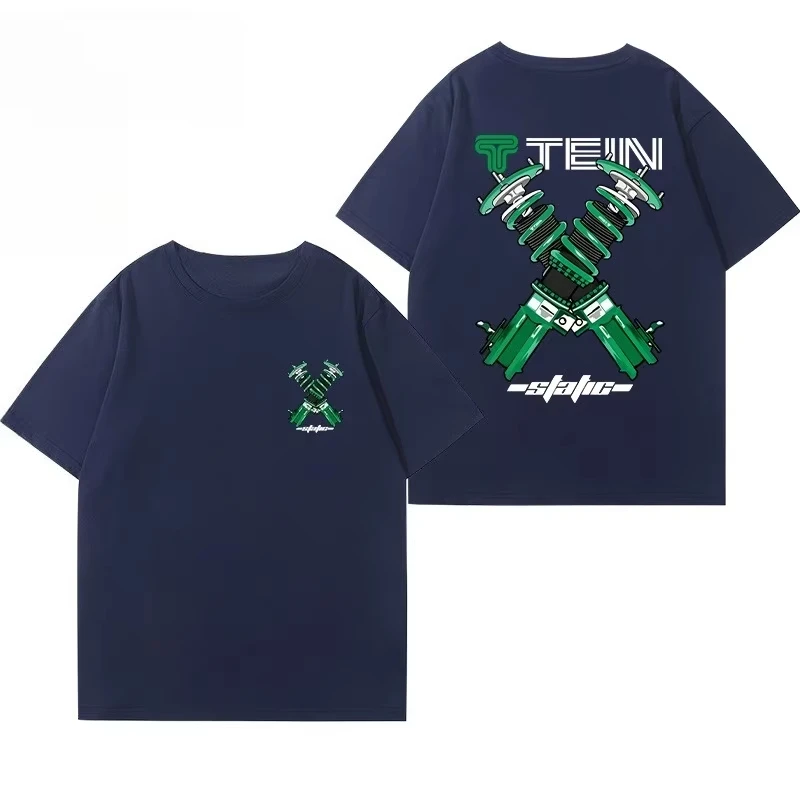 

New Japanese TEIN shock absorber modified car print pattern cotton T-shirt sportswear for men and women in summer 2025