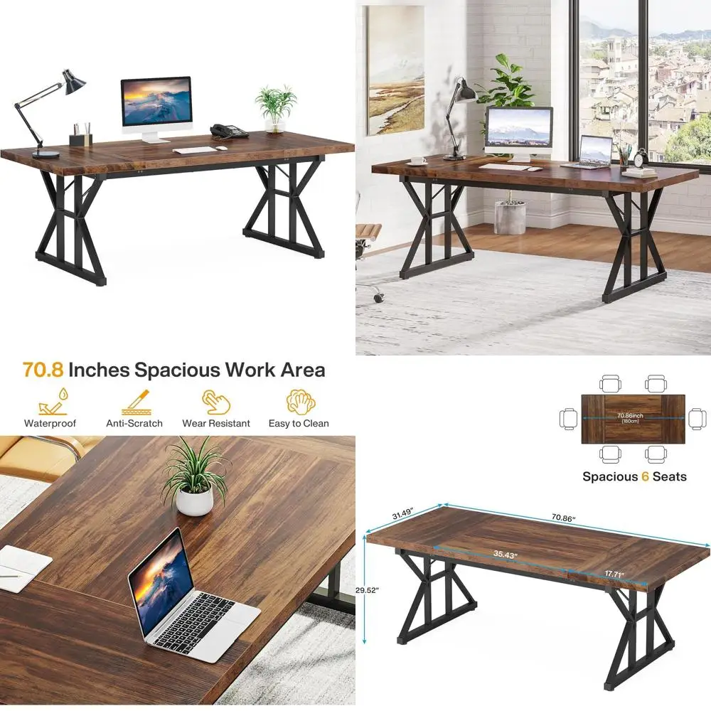 

Письменный стол 70.8 Executive Desk - Просторная компьютерная рабочая станция, современный стол для ноутбука для учебы и работы (коричневый/черный)