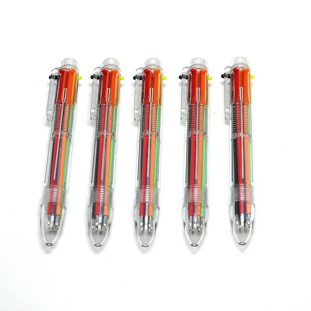Plastic Pens With Multi-color Models 0.7mm 6 In 1 Six Colors Transparent Barrel Ballpoint Pen