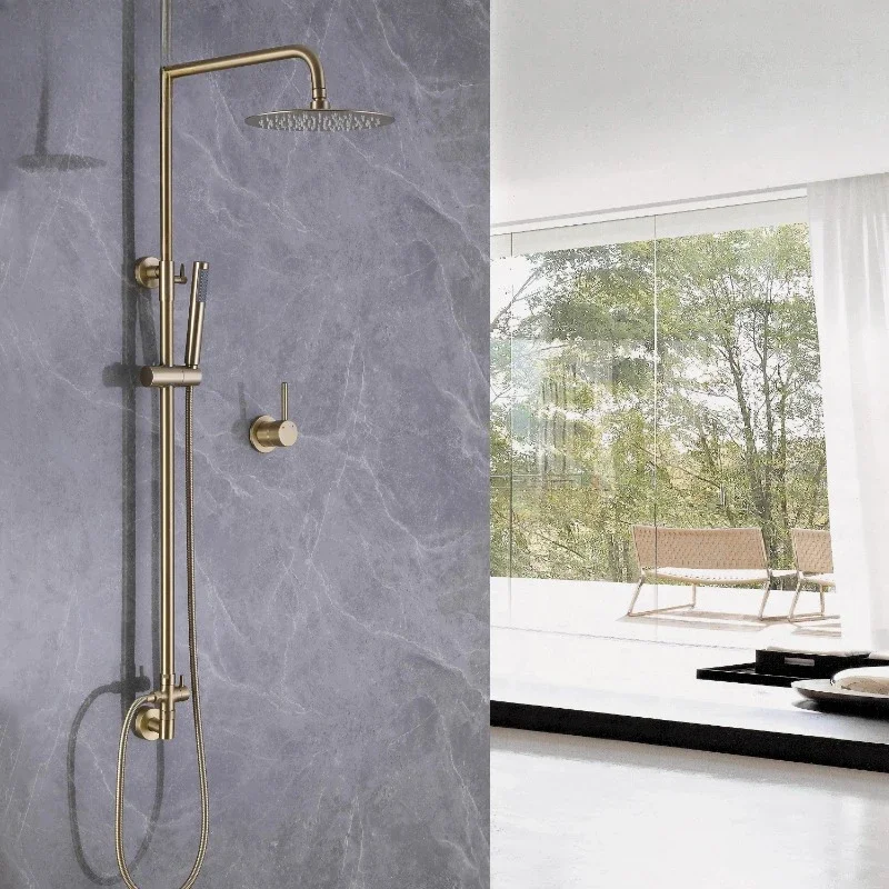 3-way shower mixer set solid copper brushed gold hot and cold water wall mounted