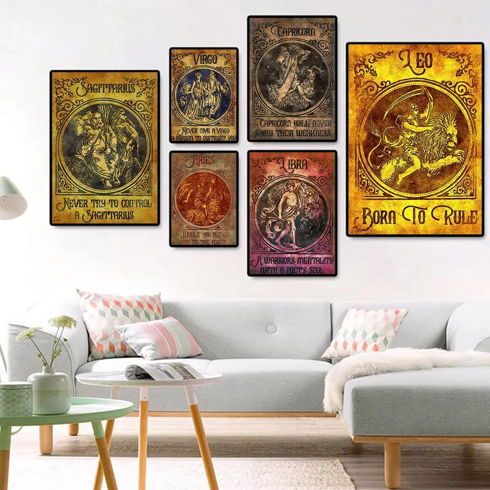 Abstract Zodiac Posters for Living Room Decor, 12 Signs Prints, Canvas Painting, Zodiac, Cancer, Taurus, Wall Art, Astrology, Ho