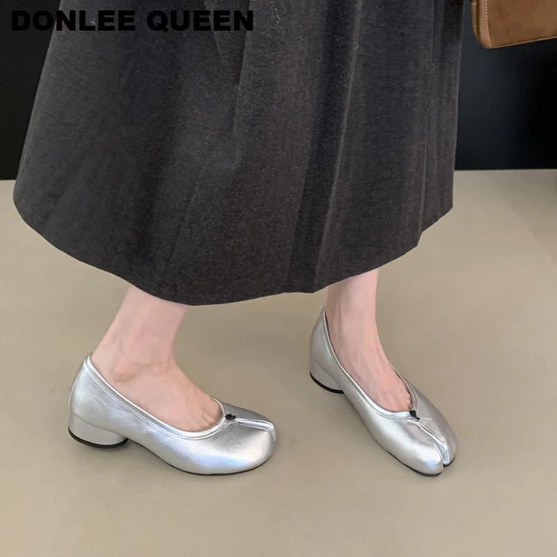 2026 Fashion Split Toe Flats Shoes Women Slip On Casual Loafers Chunky Heel British Oxford Shoes Soft Moccasins Zapatos De Mujer
