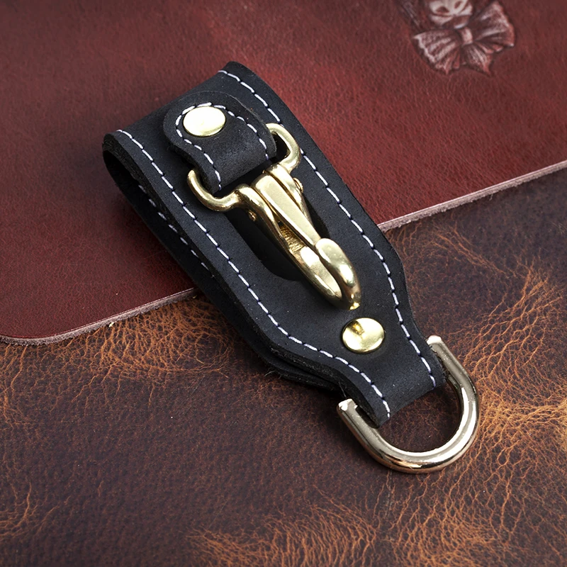 100% Genuine Leather Key Holder For Men Male Cowhide Vintage Handmade Tactical Waist Belt Loop Hook Buckle Keychain Organizer