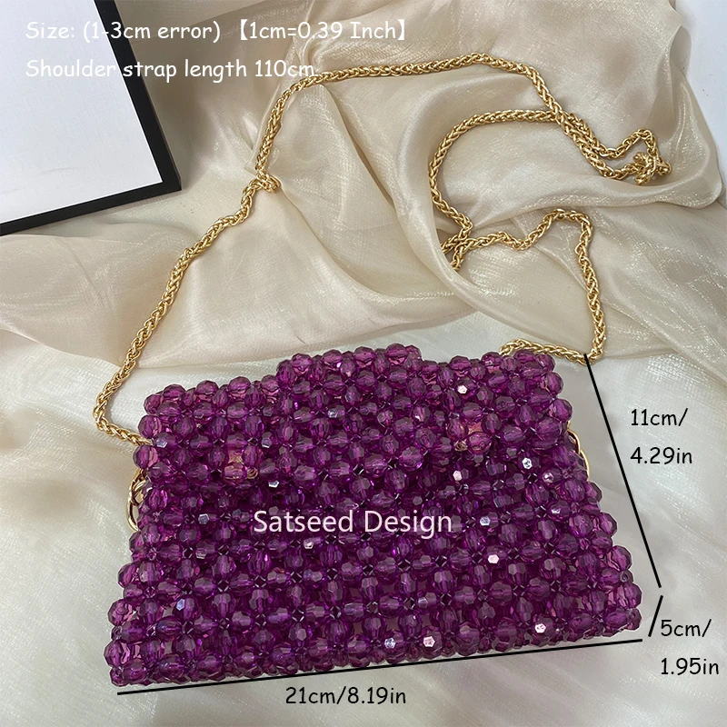 Imagem -02 - Purple Bead Shoulder Purses Hand-woven Celebridade Design Original Ladies Party Bolsa Cor Personalizada Artesanal Simples