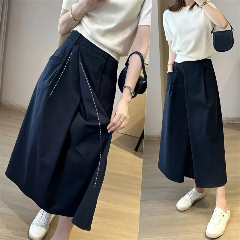 Female High Waist Skirt French Ladies Fashion solid color Casual A-line Skirt Spring Summer Women High-end Irregular Long Skirts