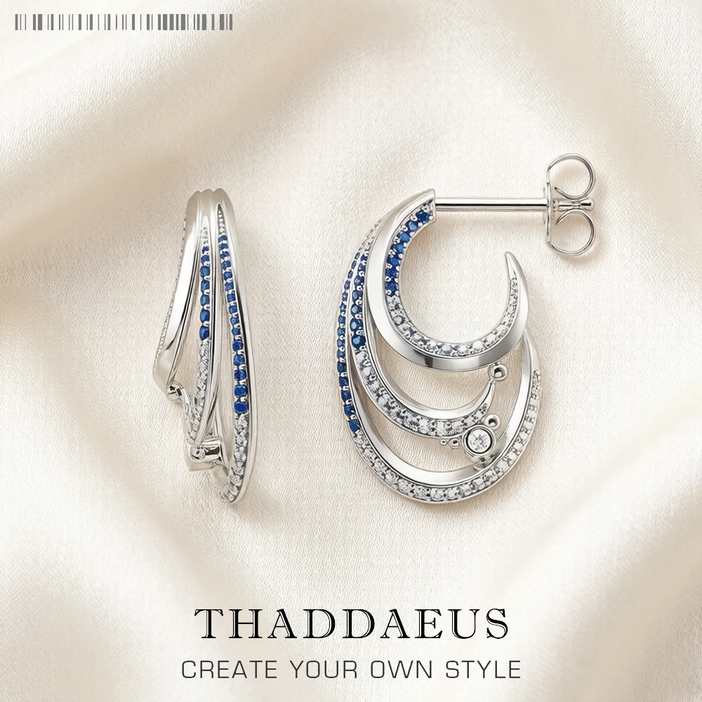 

Creole Hoop Earrings Wave with Blue Stones Europe Style Fine Jewelry For Women Bohemia Gift In Solid 925 Sterling Silver