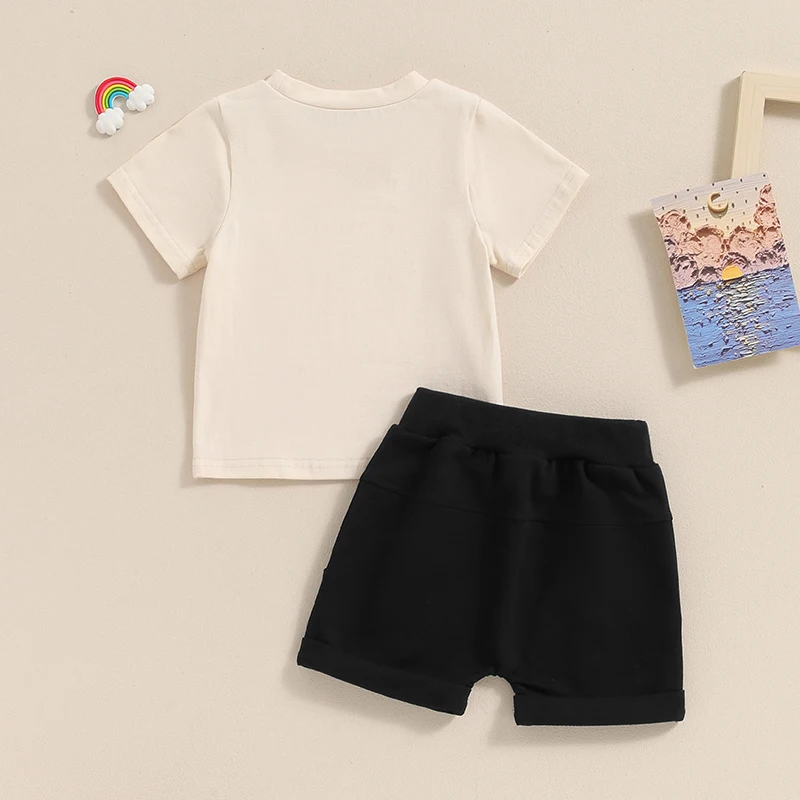 2024-03-27 Lioraitiin Baby Boys Summer Outfits Letter Print Short Sleeves T-Shirt and Elastic Shorts Vacation Clothes Set