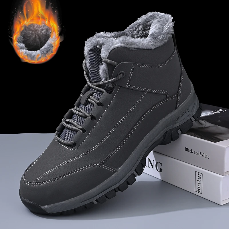 

MAEDEF Men's Boots Snow Boots Casual Winter Warm Men Shoe Platform Anti Slip Fur Ankle Boots Plush Outdoor Hiking Walking Shoes