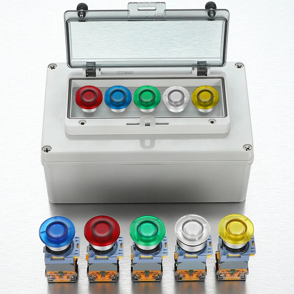 Mushroom Button Switch LED Waterproof 22mm Self Locking Momentary Self Reset Power Push Button Switch with Light 12V 24V 220V