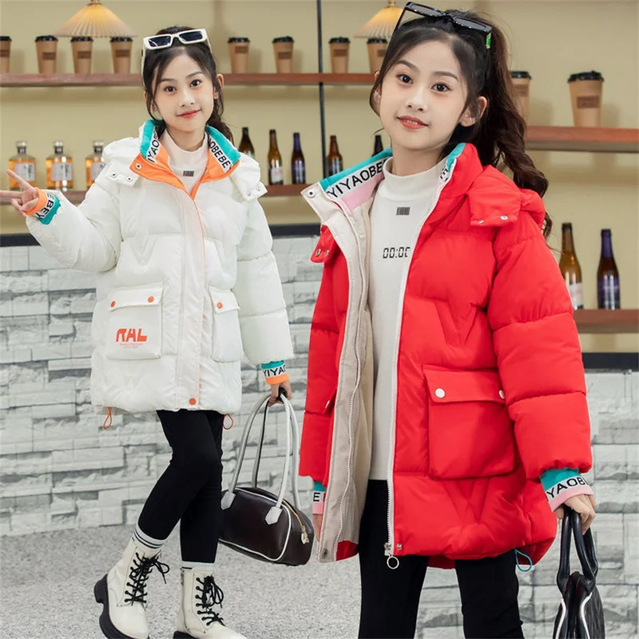 Teen Winter Coat White Down Cotton Clothes Children\'s Jacket For 5-14 Y Boys Girl Outerwear Plus Fleece Padded Warm Parka Jacket