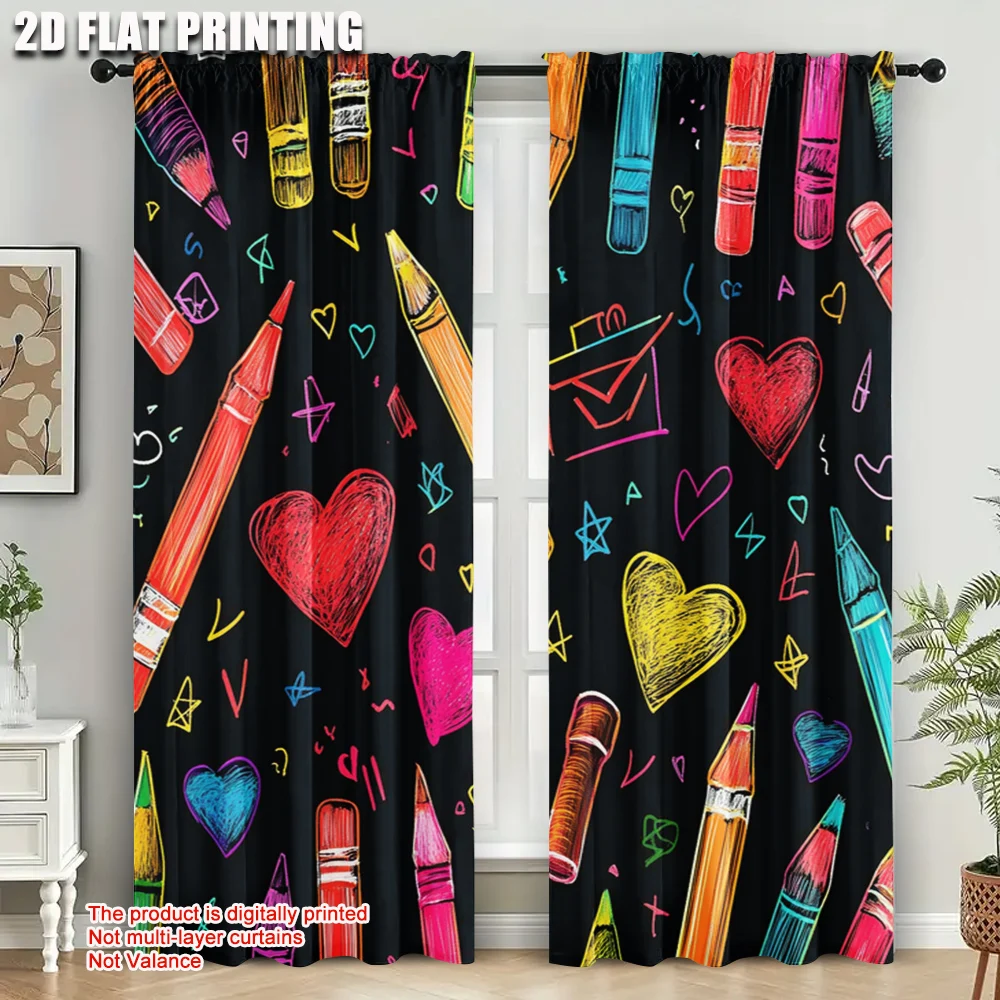 2pcs, Curtain Fabric 2D plane printing Colorful Crayon Machine Washable (without rod) Room Decor Perfect for Bedroom & Various