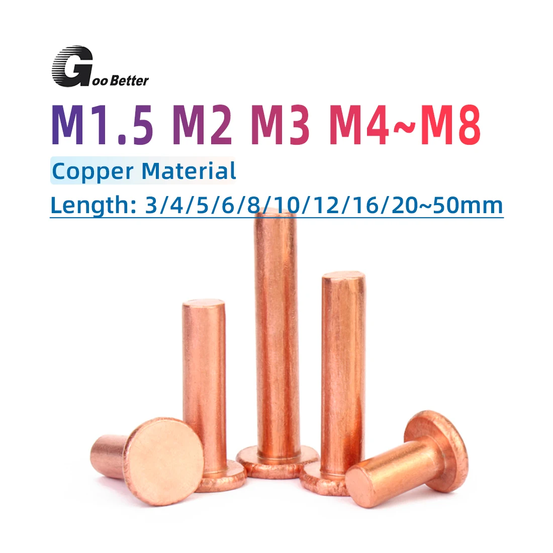 

M1.5 M2.5 M3 M4 Red Copper Round Head Solid Rivet Hand Percussion Flat Head Willow Nail Copper Rivet Beat