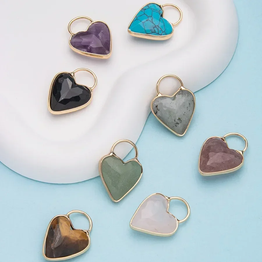 2Pcs Love Lock Pendant Natural Stone Rose Quartz Peach Heart Pedant For Women Birthday Halloween Christmas Gift