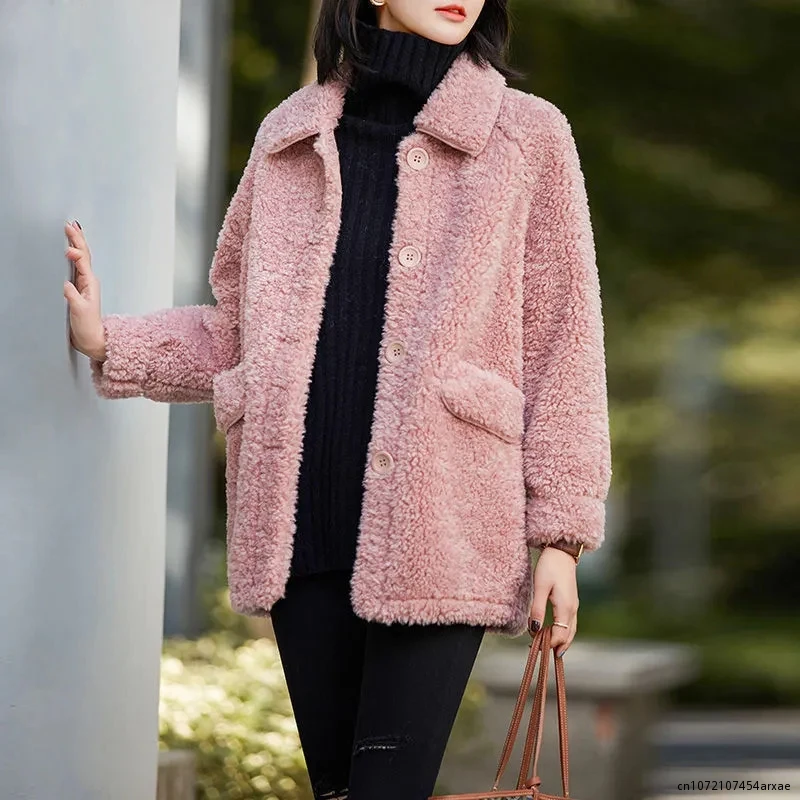 Winter New Faux Fur Women\'s Imitate lambswool Jacket Female Coat Mid Long Velvet Thicken High Quality Warm Women Outwear Tops