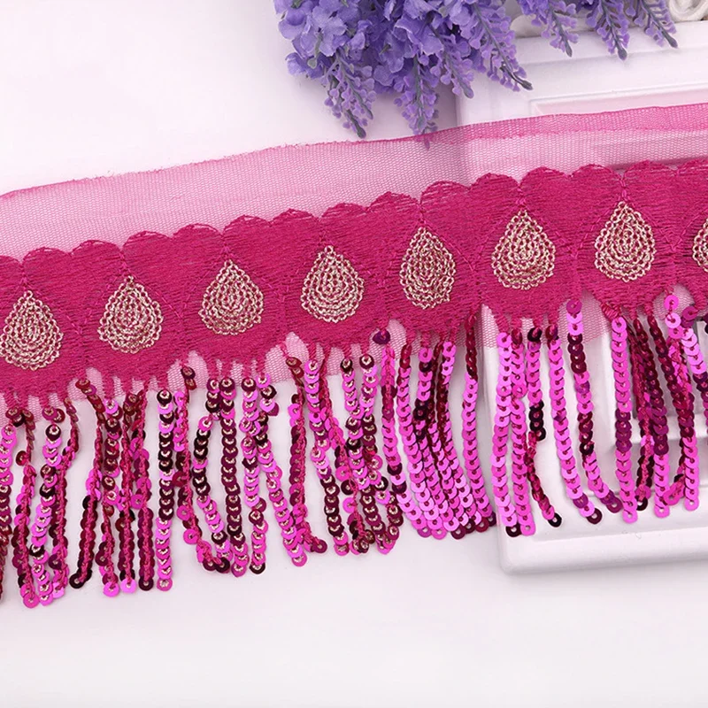 2/5Yards 10cm Sequin Tassel Lace Trim Mesh Ribbon Glitter Fringe Webbing DIY Handmade Dance Performance Clothing Decor Material