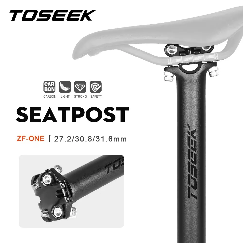 

TOSEEK ZF ONE Bicycle Seatpost Carbon Seat Post Mountain/Road Bike Seat Tube Offset 0mm 27.2/30.8/31.6mm Matte Black Gray Silver