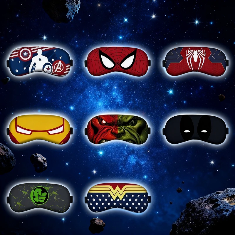 

Лидер продаж Marvel мультфильм герой периферийные устройства 19x9 см Человек-паук Железный человек маска для глаз улучшение качества сна маска модный детский подарок на день рождения