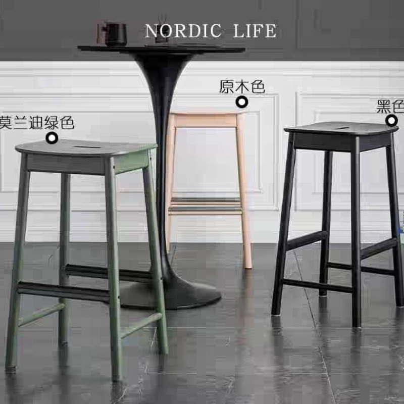 

Nordic Solid Wood Bar Stools Stylish Bar Chair Minimalist Home Dining Island Stools Coffee Shop Bars Stool Reception Bar Stools