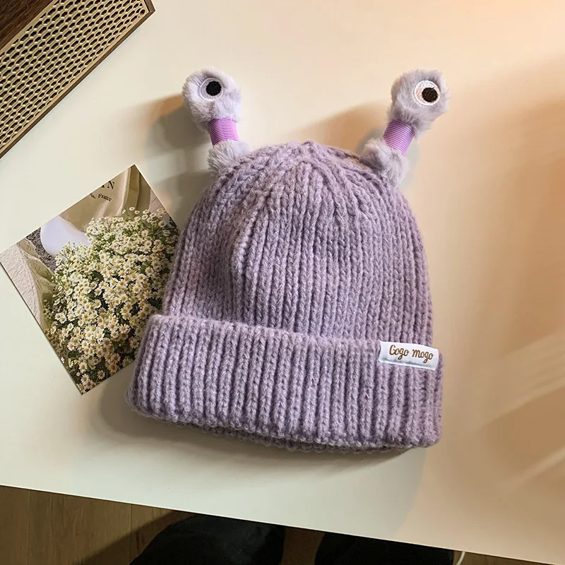 Niedliche Cartoon-schrullige lichtemittierende Tentakel-Strickmütze, Eltern-Kind-Modelle, warme Wollmütze, Augen, lichtemittierende Beanie, Monstermütze – Detail 13