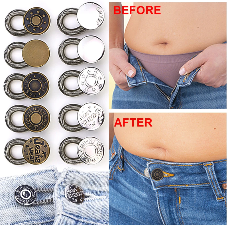 5PCS Scalable Metal Button Extender for Pants Jeans Magic Spring Free Sewing Adjustable Waist Expand Buckle Waistband Expanders