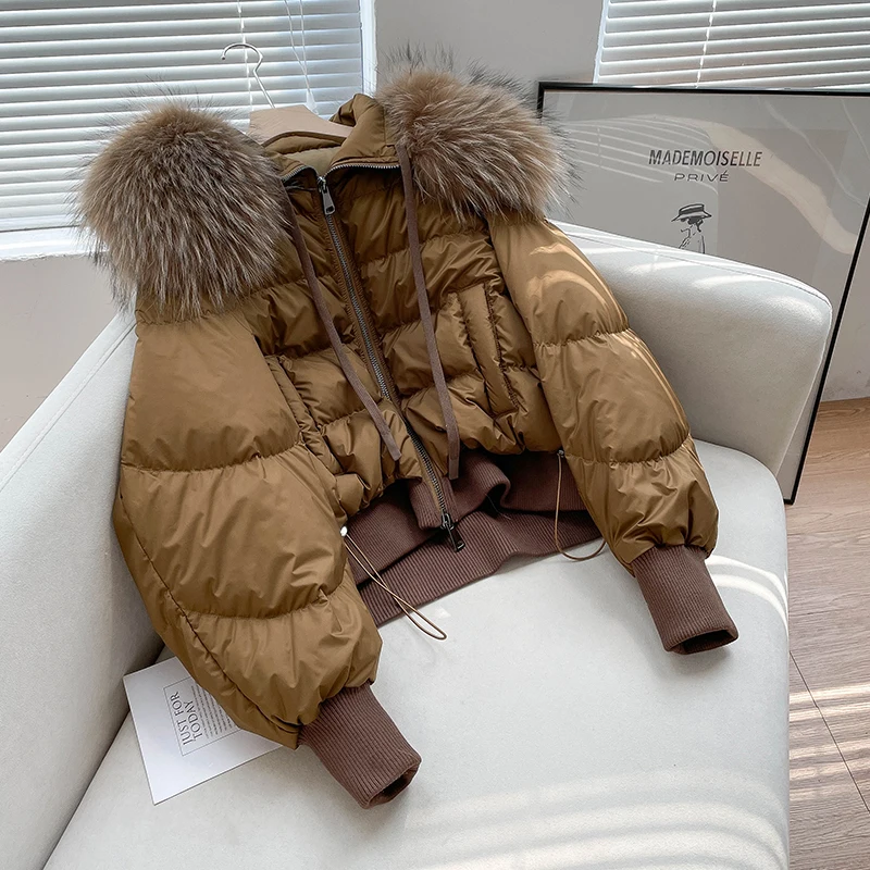 2026 Winter Real Fox Fur Collar White Duck Down Padded Down Jacket Regular Fashion Warm Big Fur Collar Women's Coat