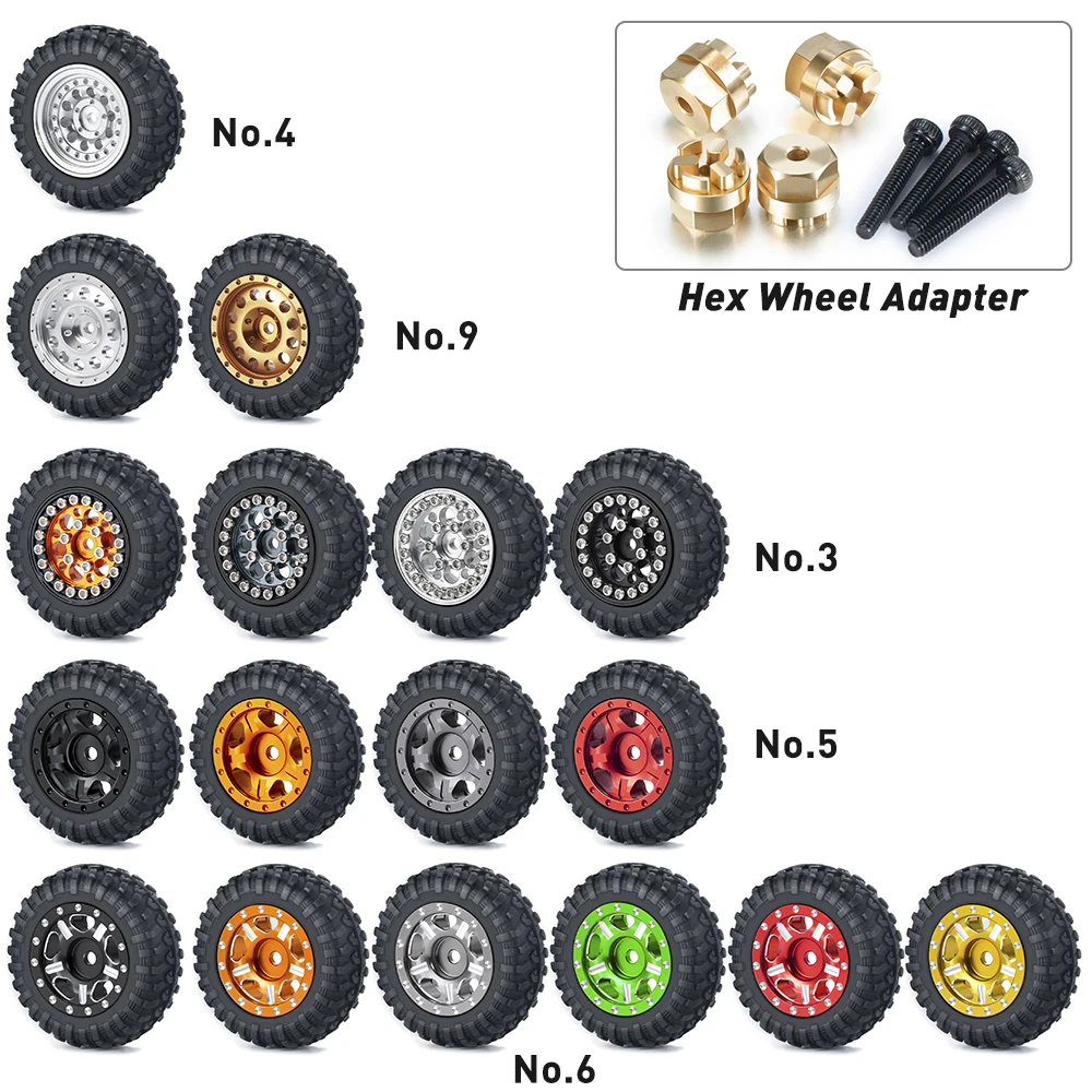 AXSPEED 4PCS Wheels Tires Set with Hex Adapter for Kyosho Jimny 1/18, Miniz-Z 4X4 JEEP Wrangler, 4Runner Hilux 1/24 RC Crawler