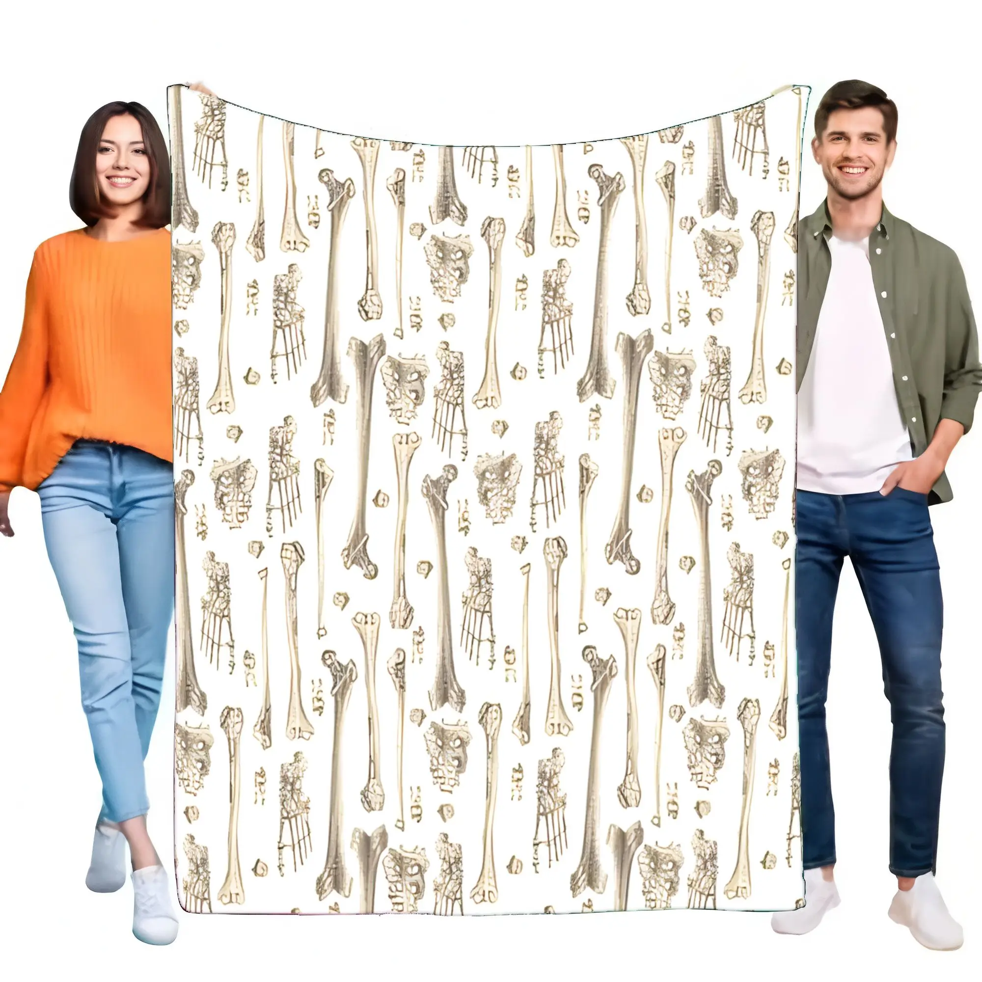 Bone Pattern Soft Blanket for Cozy Bed Sofa, Lightweight and Warm, Perfect Gift for Animal Lovers and Science Enthusiasts, Home