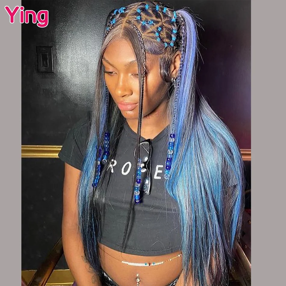 

Ying Blue Mixed Colored 200% Bone Straight 13x6 Transparent Lace Front Wig Ying 13x4 Lace Front Wig PrePlucked With Baby Hair