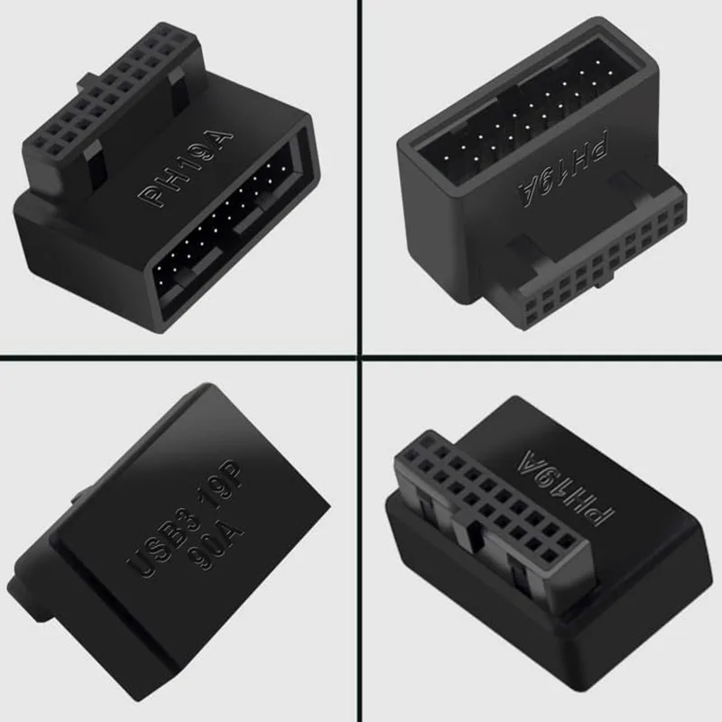 USB 3.0 19Pin 20Pin Motherboard Header Adapter - 90 Degree Angle Connector for Streamlined Cable Management Effortless PC