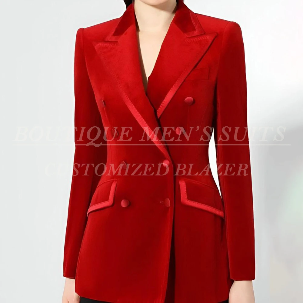 

Formal Velvet Women's Blazer Chic Double Breasted Peak Lapel Skinny 1 Piece Coat Luxury Female Jacket Suits Outfits 2026