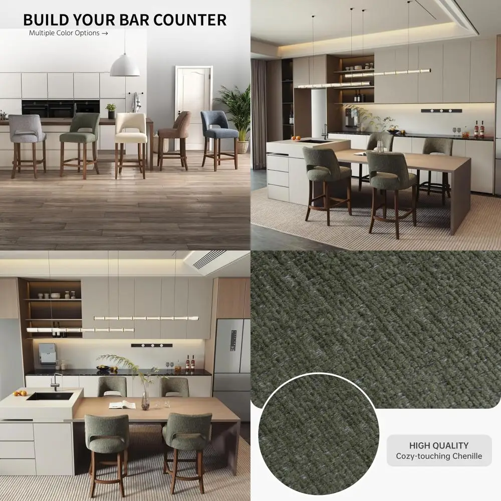 

Набор из 4 зеленых барных стульев с обивкой, высотой для барной стойки, с деревянными ножками, подходят для кухонного острова или столовой.