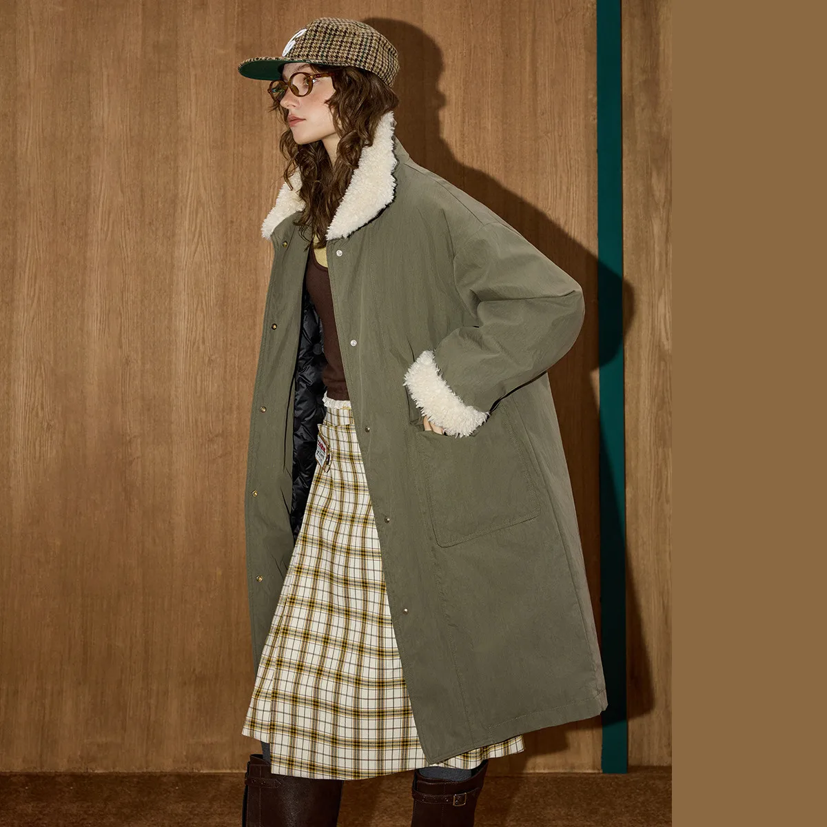 Jaket Puffer Wanita COOLHUT 2025 Musim Dingin Isi 90% Bulu Angsa, Model Vintage Kerah Lapel, Parka Kerja, Patchwork, Mantel Oversize, Outerwear Longgar