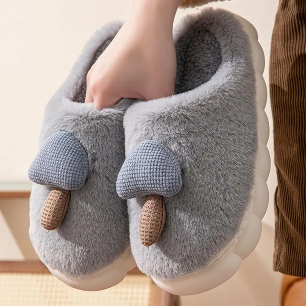 Mushroom Plush Slippers Winter Fluffy Warm Slippers Non-Slip Fuzzy Slip-on Shoes for Women Men Indoor Outside Winter Slippers