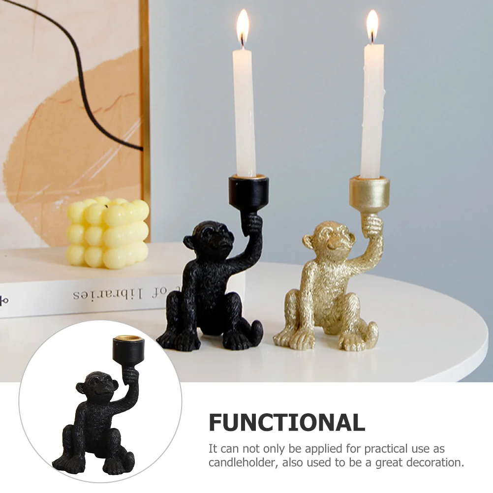 

Resin Monkey Figure Pillar Holder Desktop Decorative Candlestick for Home Party Decoration Unique Tabletop Artware