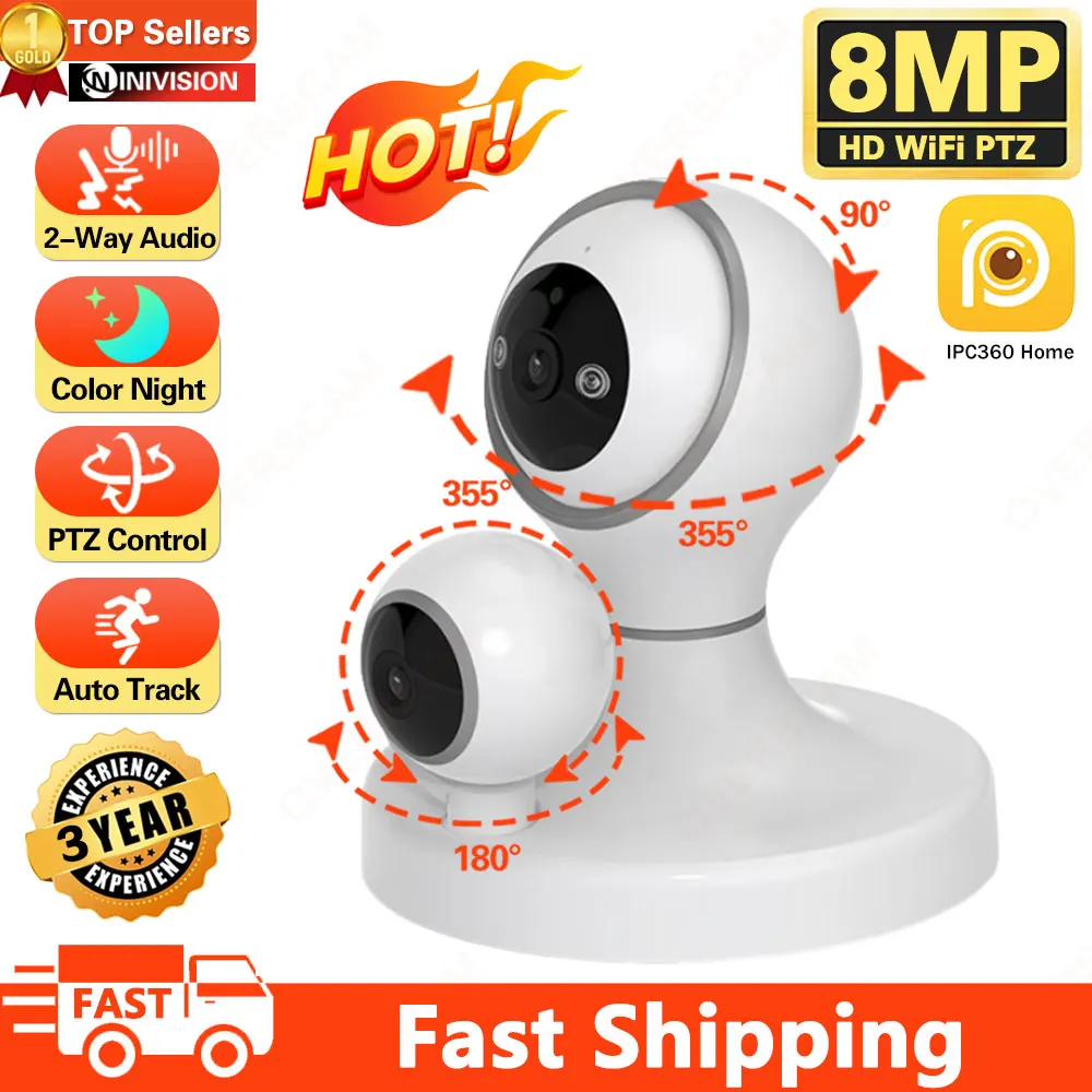 

Mini 8MP Indoor Smart Home Surveillance Wifi Wireless Network Security PTZ IP Dual Lens Indoor Baby&Pet Home Security Camera