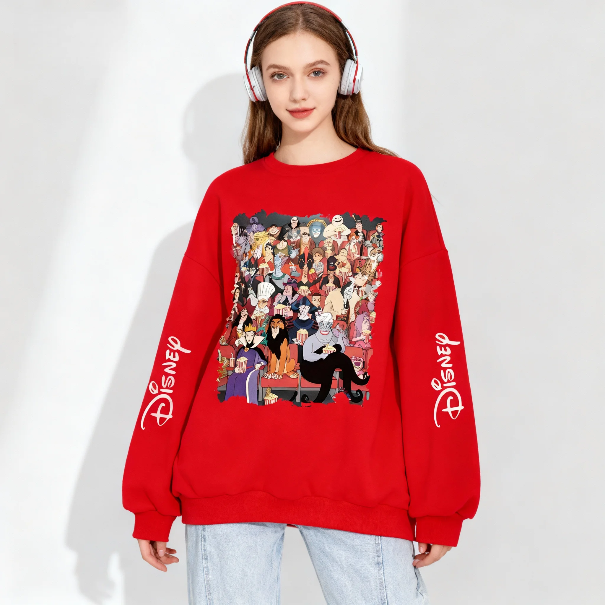 Disney Animated Character Puzzle Series Oversized Women's Adult and Children's Autumn and Winter Round Neck Hooded Sweatshirt