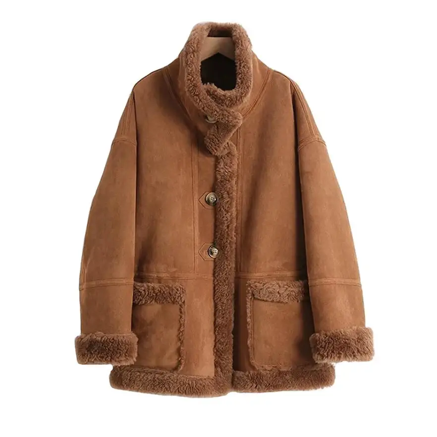 معطف صوف الأغنام للنساء في خريف وشتاء 2025 معطف متكامل من صوف الضأن وصوف قص الأغنام #4