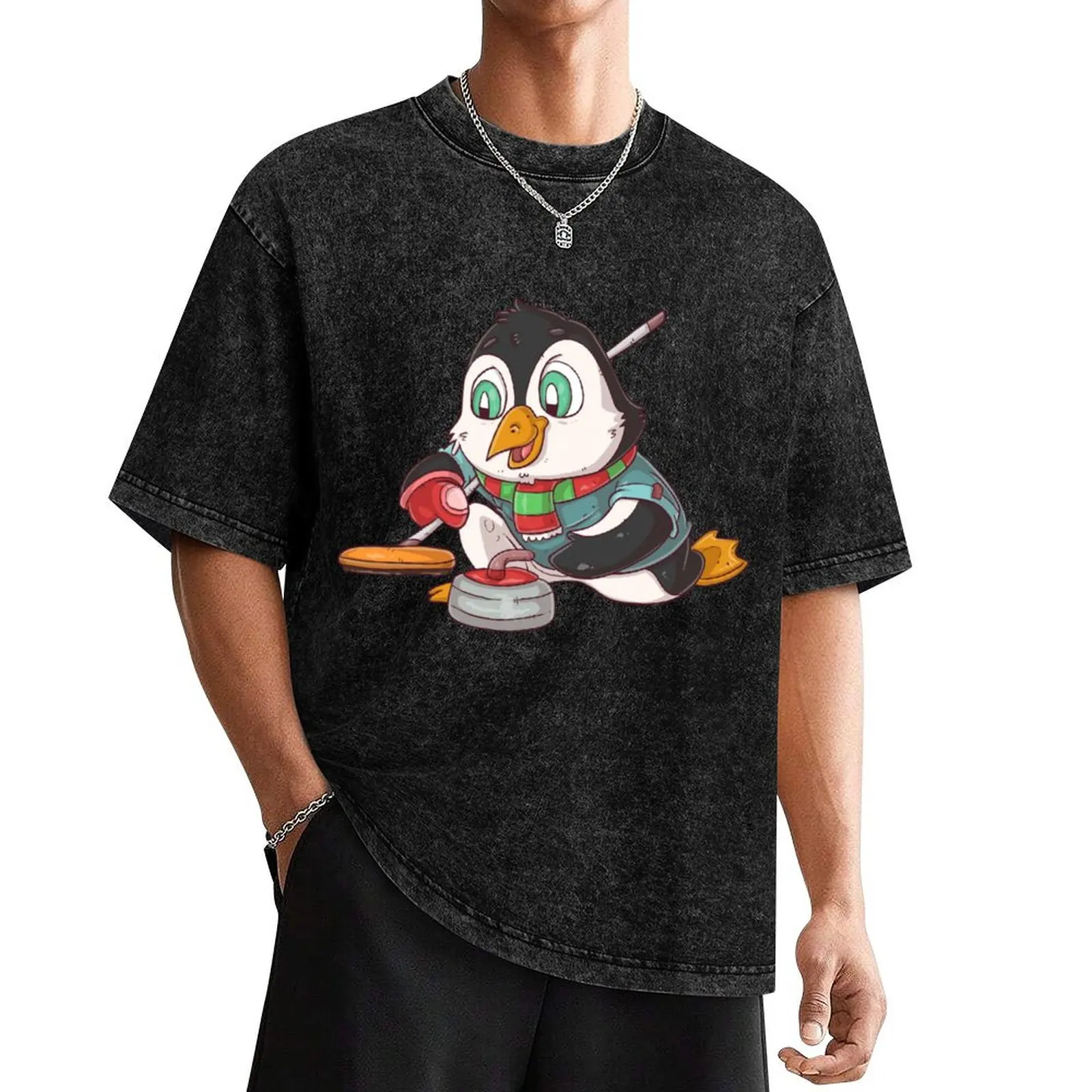 

Curling penguin T-Shirt hippie clothes anime shirt mens graphic t-shirts funny