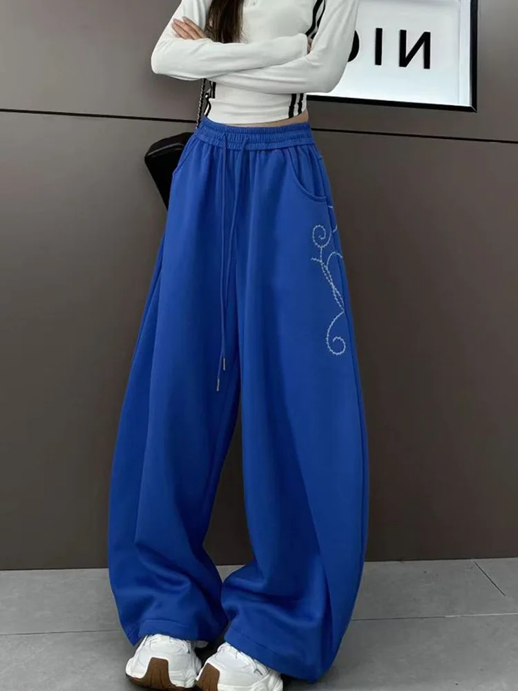 عيد الميلاد الأحمر طباعة Sweatpants المرأة فضفاضة خمر الهيب هوب الأمريكية بانت الشارع الشهير Bf عالية الخصر خريف شتاء Y2K بنطلون جديد #6