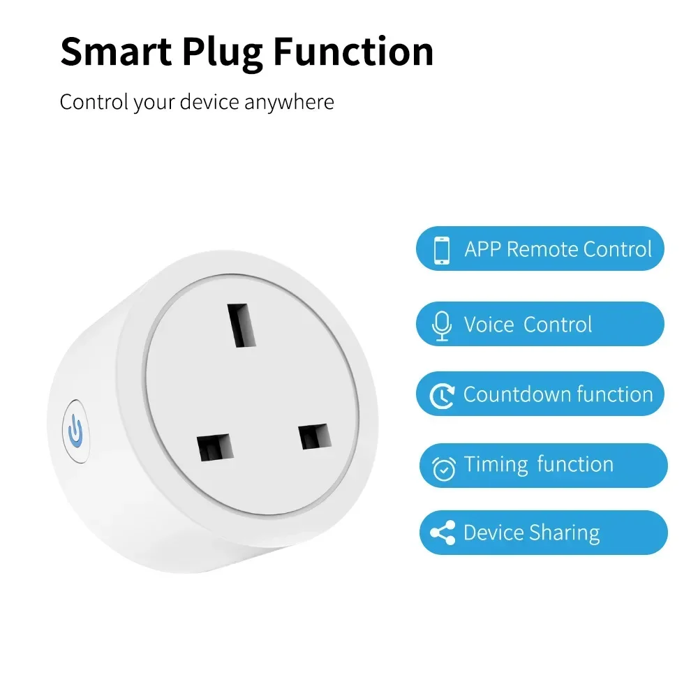 

Tuya WiFi 16A/20A UK Smart Plug Мини-умная розетка Дистанционное голосовое управление с таймером монитора энергии Умный дом Google Home Alexa