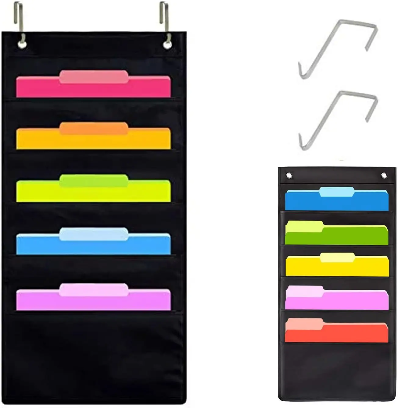 

5-Pocket Hanging Wall File Organizer, Black Oxford Cloth with Hangers, Over Door Storage for Office, Classroom, Home