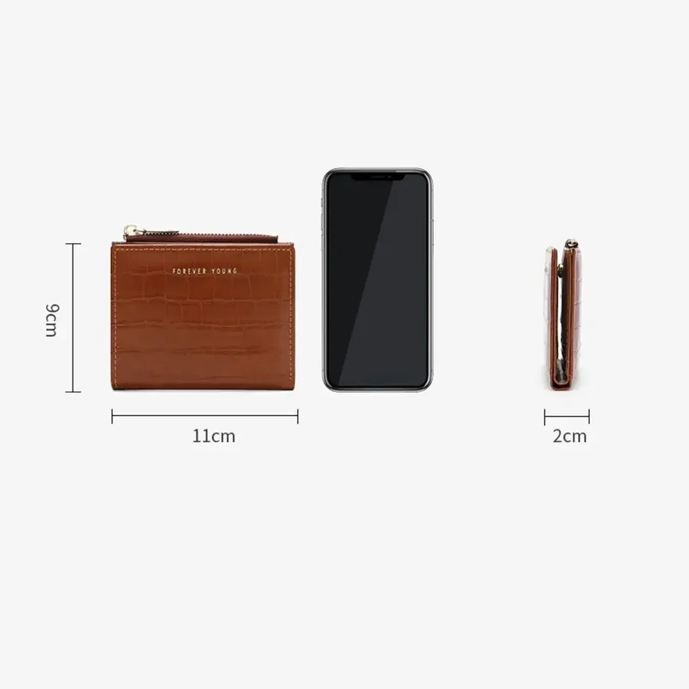 محفظة نسائية عصرية قابلة للطي قصيرة عالية الجودة من جلد البولي يوريثان بسحاب، محفظة صغيرة بلون سادة ونافذة تعريف متعددة الاستخدامات #6